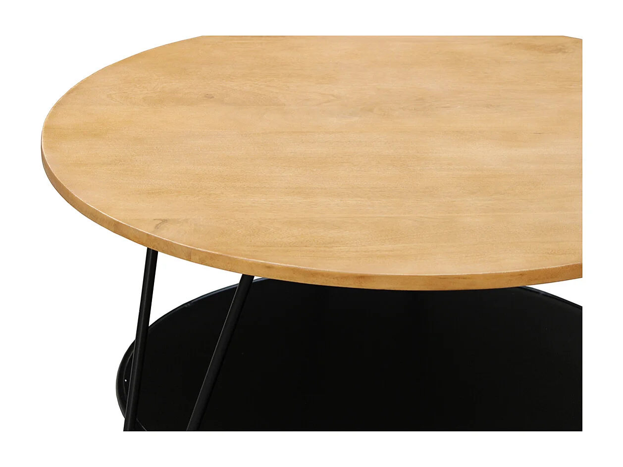 Runder Couchtisch aus massivem Mangoholz und schwarzem Metall PRIYA