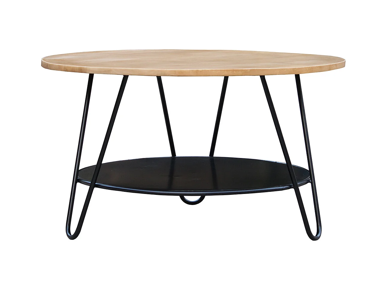Table basse ronde bois manguier massif et métal noir D80 cm PRIYA