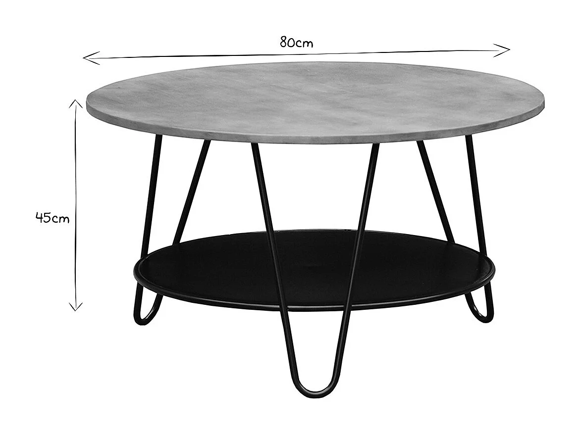 Runder Couchtisch aus massivem Mangoholz und schwarzem Metall PRIYA