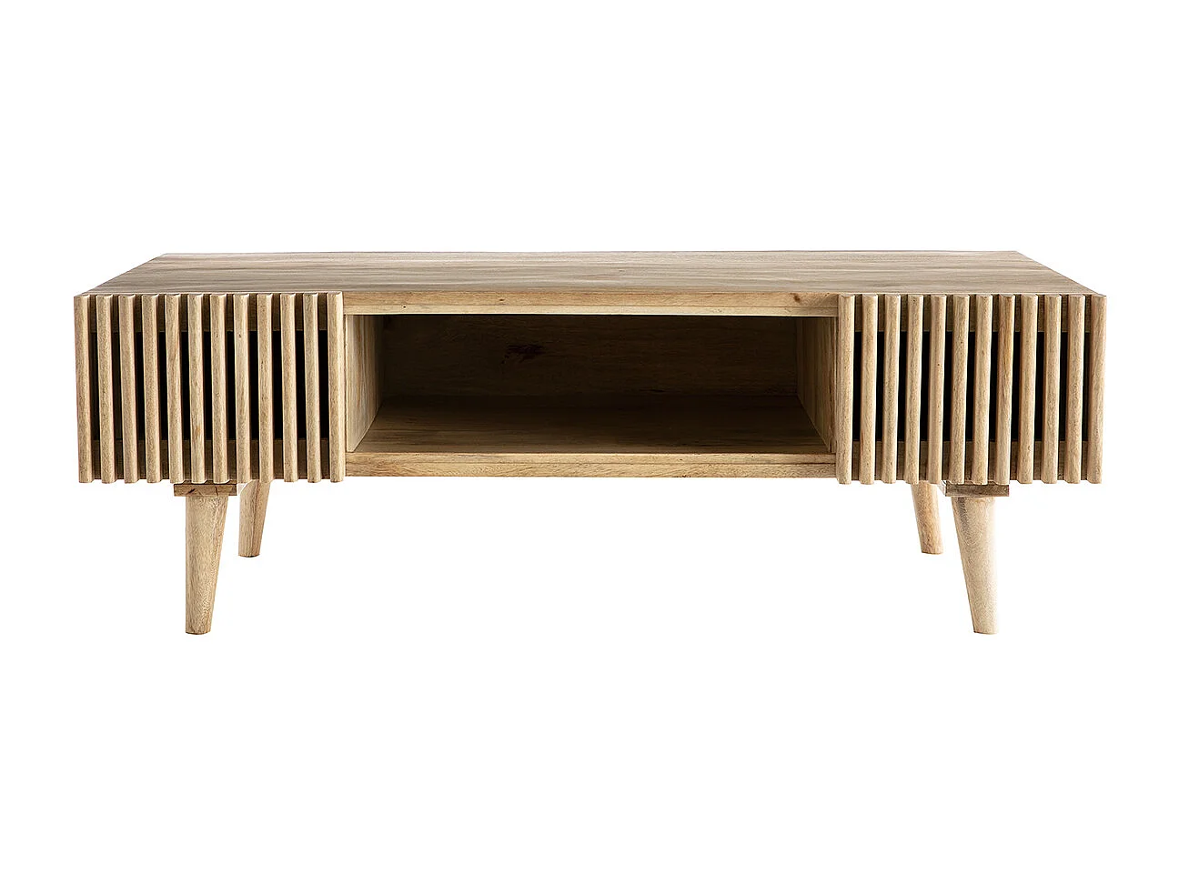 Tavolino basso in mango massiccio con ante scorrevoli ALBA