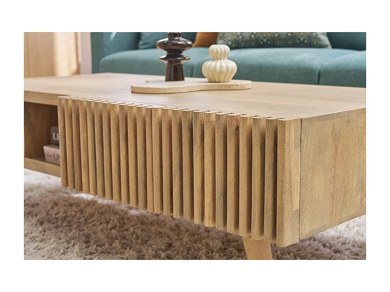 Tavolino basso in mango massiccio con ante scorrevoli ALBA