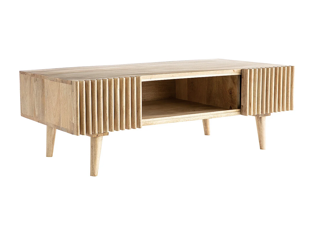 Tavolino basso in mango massiccio con ante scorrevoli ALBA