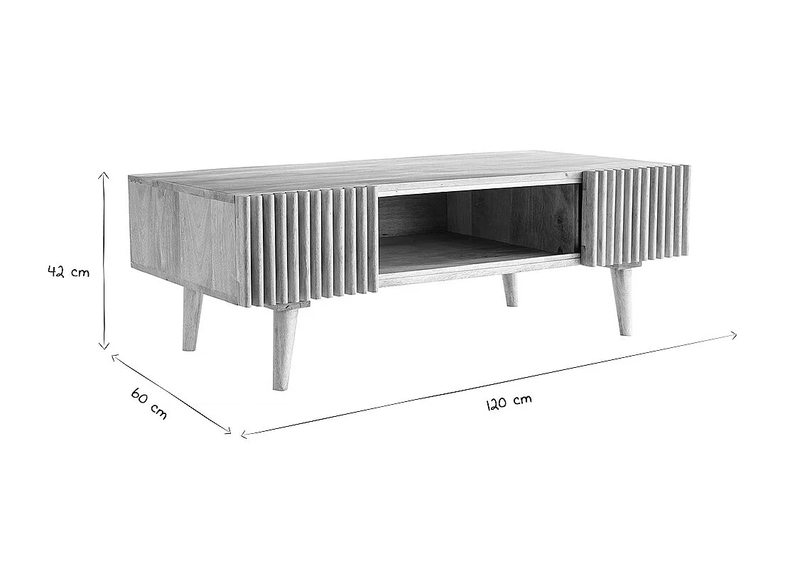 Tavolino basso in mango massiccio con ante scorrevoli ALBA