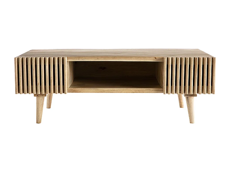 Tavolino basso in mango massiccio con ante scorrevoli ALBA