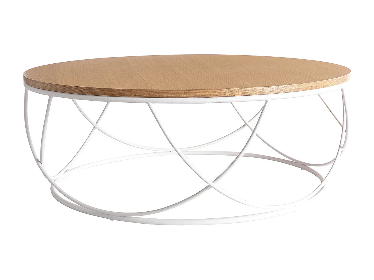 Table basse ronde bois clair chêne et métal blanc D80 cm LACE
