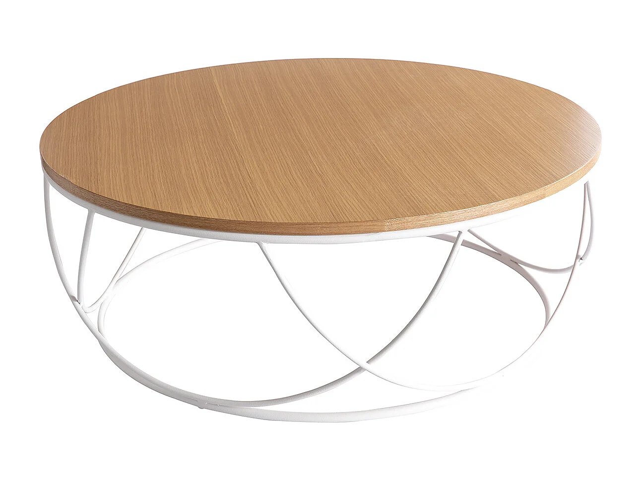 Table basse ronde bois clair chêne et métal blanc D80 cm LACE
