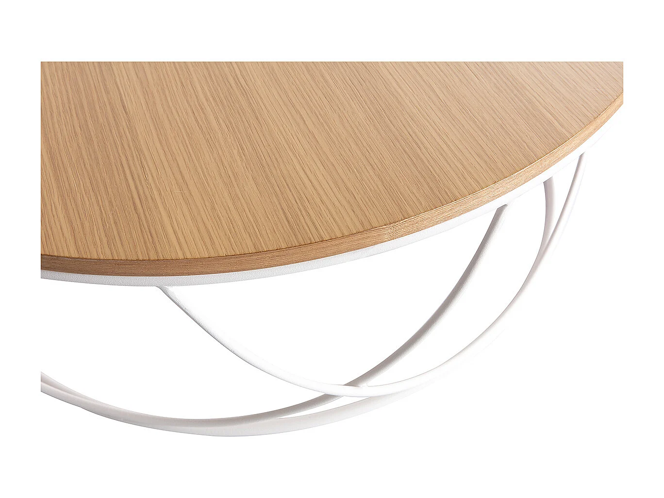 Table basse ronde bois clair chêne et métal blanc D80 cm LACE