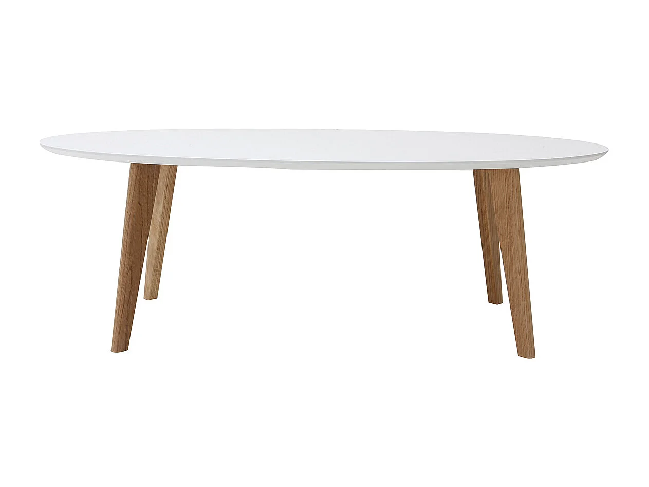Table basse ovale scandinave blanc et bois clair chêne L120 cm EKKA