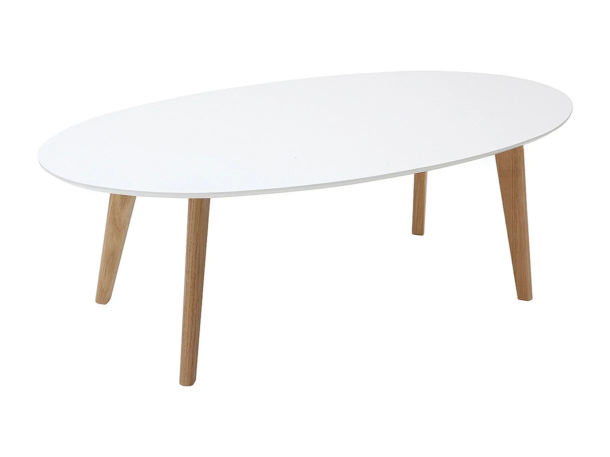 Table basse ovale scandinave blanc et bois clair chêne L120 cm EKKA