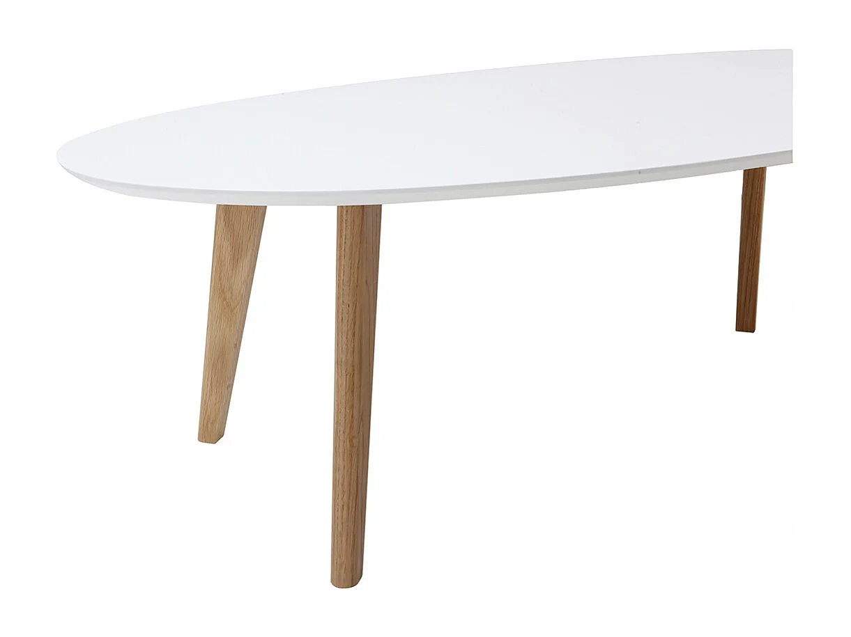 Table basse ovale scandinave blanc et bois clair chêne L120 cm EKKA