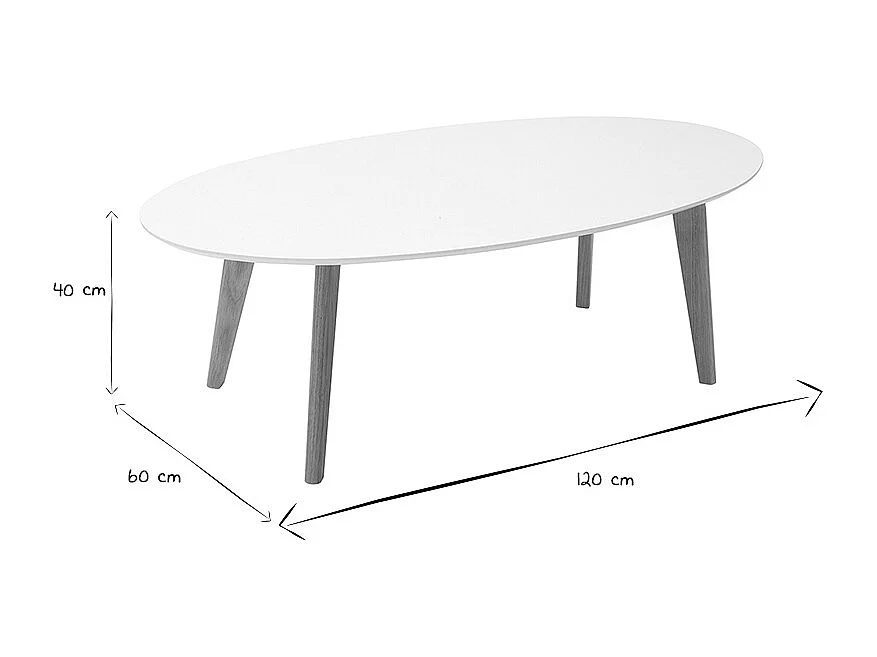 Table basse ovale scandinave blanc et bois clair chêne L120 cm EKKA
