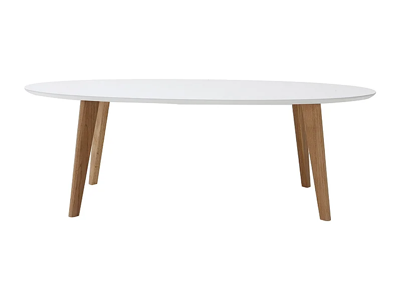 Table basse ovale scandinave blanc et bois clair chêne L120 cm EKKA