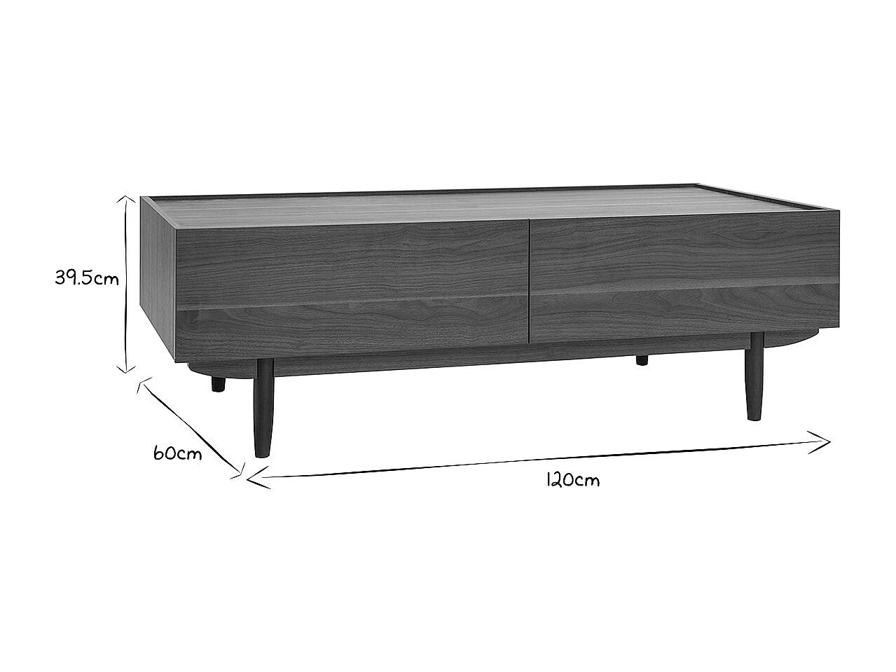 Tavolino da salotto con cassetti in legno scuro L120 cm SANAA