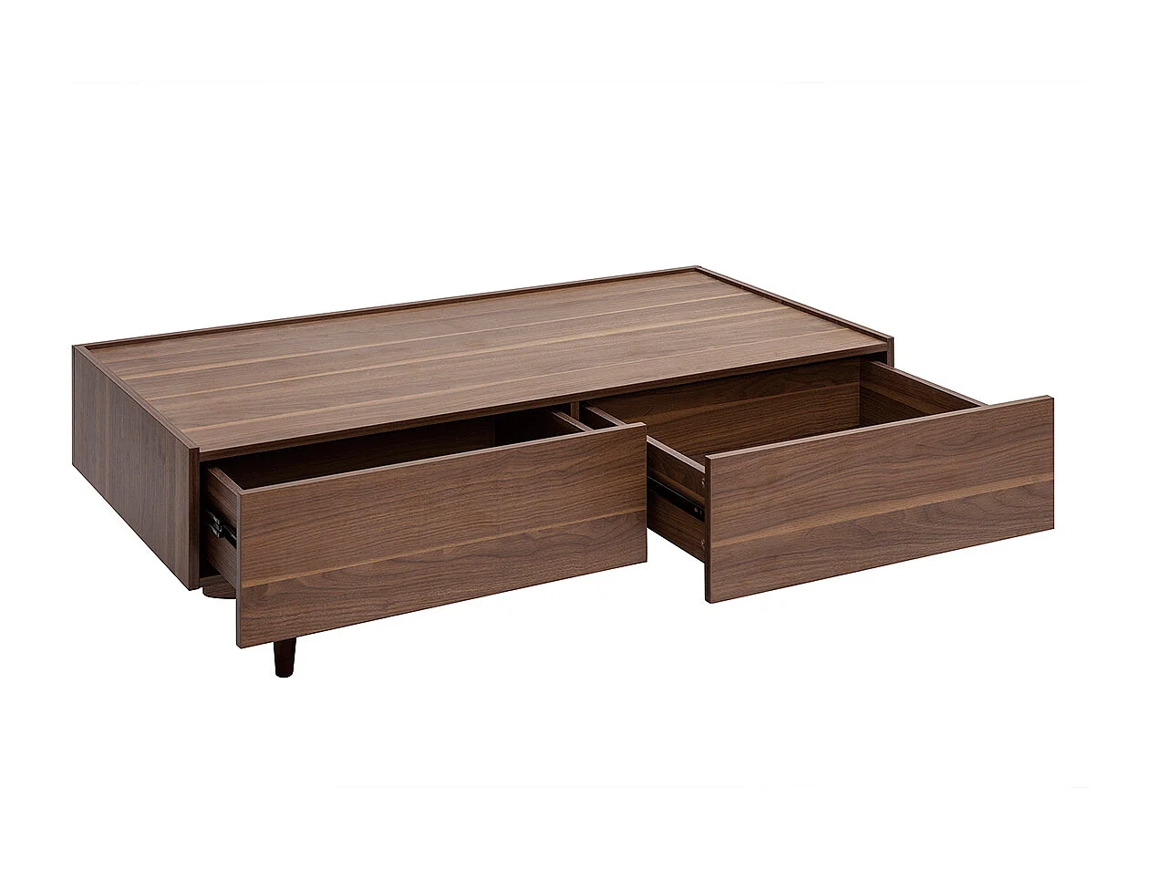 Table basse rectangulaire avec rangements 2 tiroirs finition bois foncé noyer L120 cm SANAA