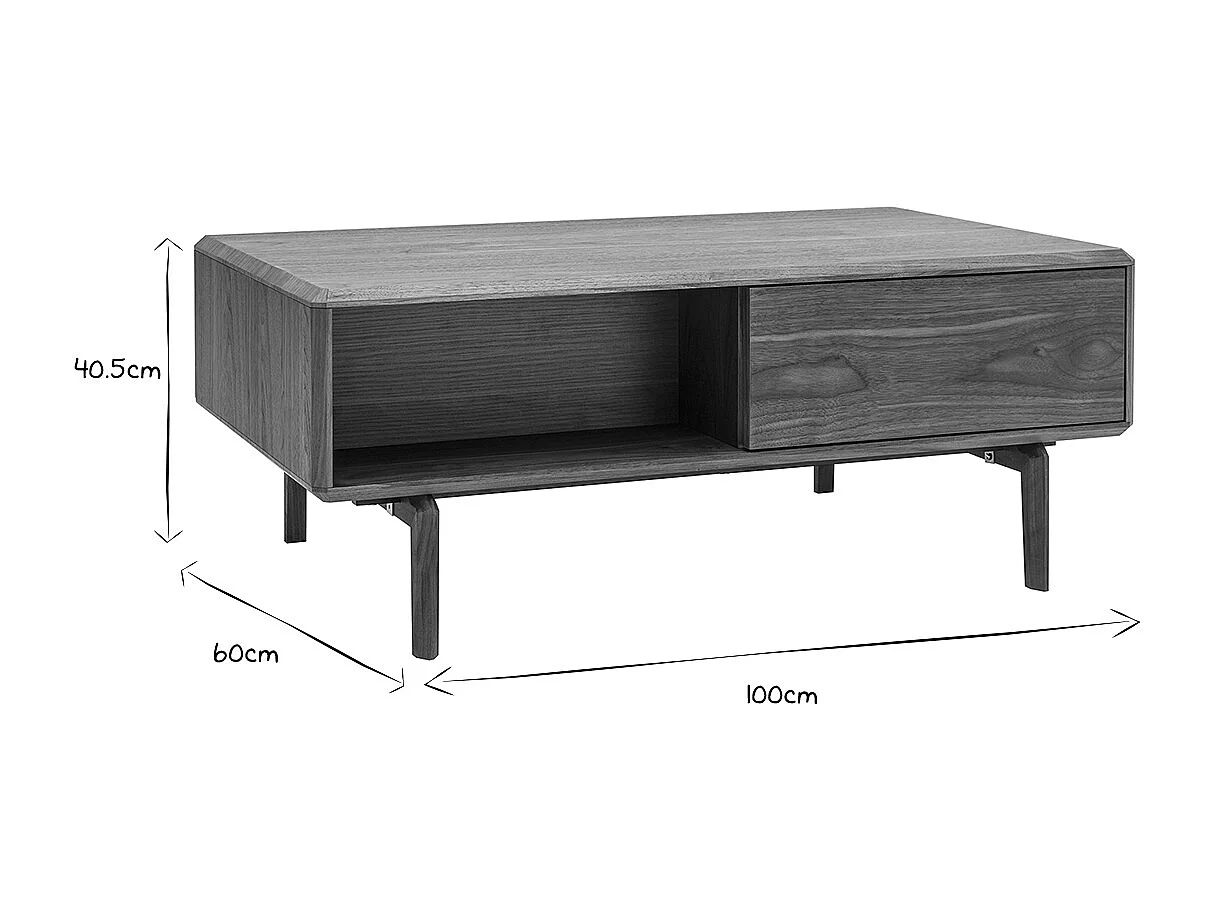 Rechteckiger Couchtisch mit Stauraum dunkles Walnussholz L100 cm SUVA