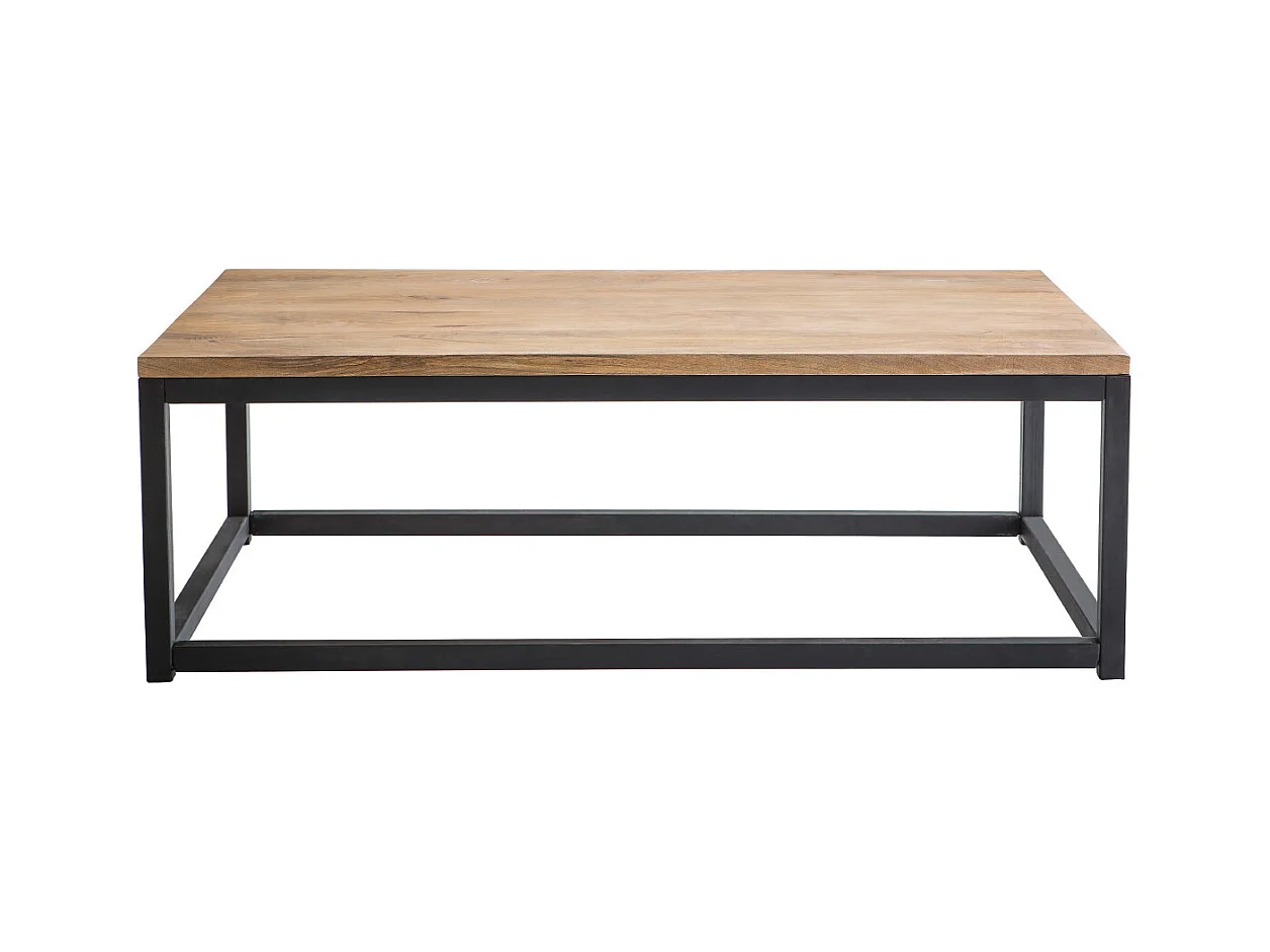 Table basse rectangulaire bois clair manguier massif et métal noir L120 cm FACTORY