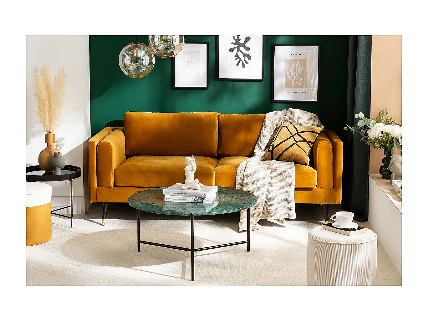 Tavolino da salotto rotondo in marmo verde D90 cm BUMCELLO