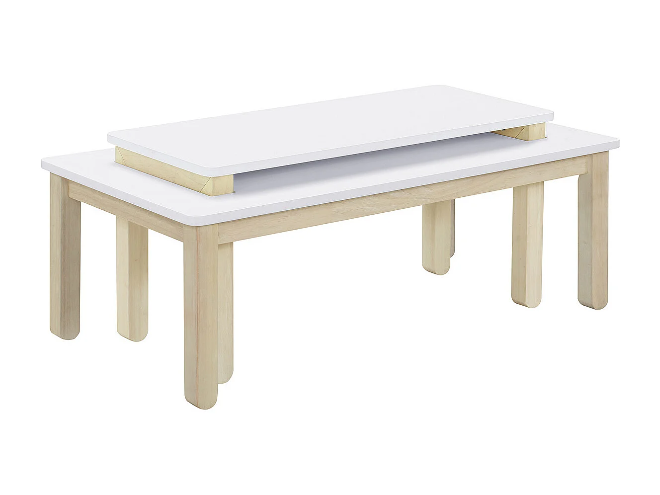 Couchtisch skandinavisch mit integrierter Bank Weiß und helles Holz CYBEL