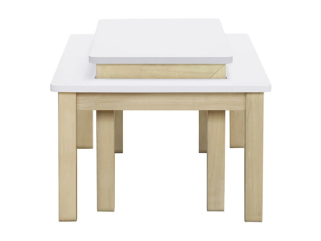 Couchtisch skandinavisch mit integrierter Bank Weiß und helles Holz CYBEL