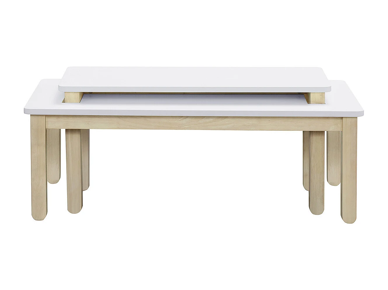 Couchtisch skandinavisch mit integrierter Bank Weiß und helles Holz CYBEL