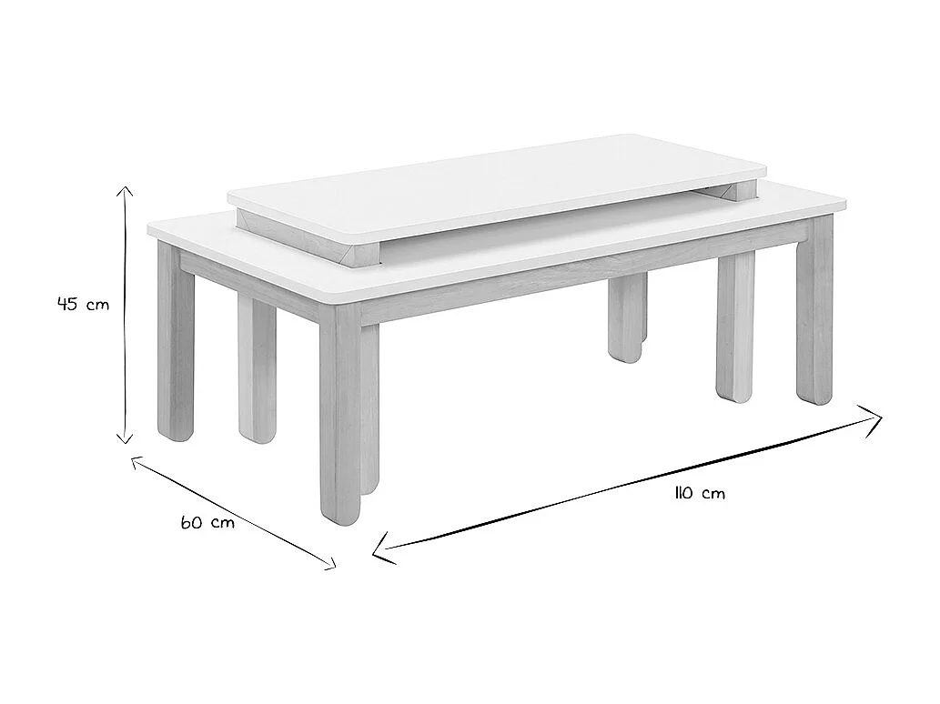 Couchtisch skandinavisch mit integrierter Bank Weiß und helles Holz CYBEL