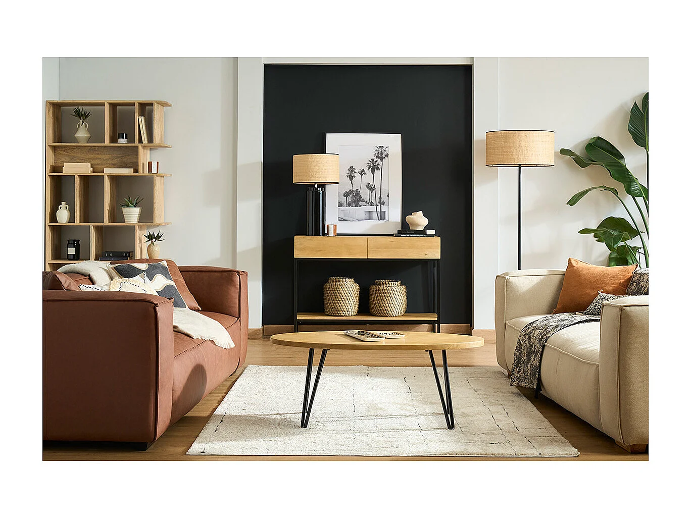 Mesa de centro oval L100 x P55 cm en mango macizo VIBES