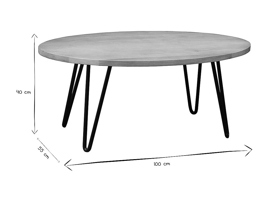 Mesa de centro oval L100 x P55 cm en mango macizo VIBES