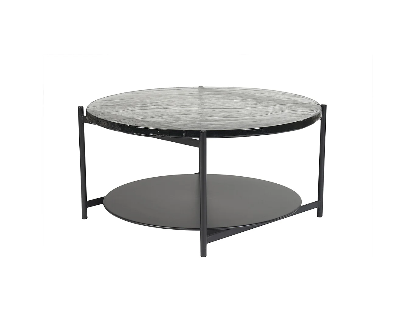 Mesa de centro redonda con doble tablero de cristal reciclado y metal negro 85 cm WELLE