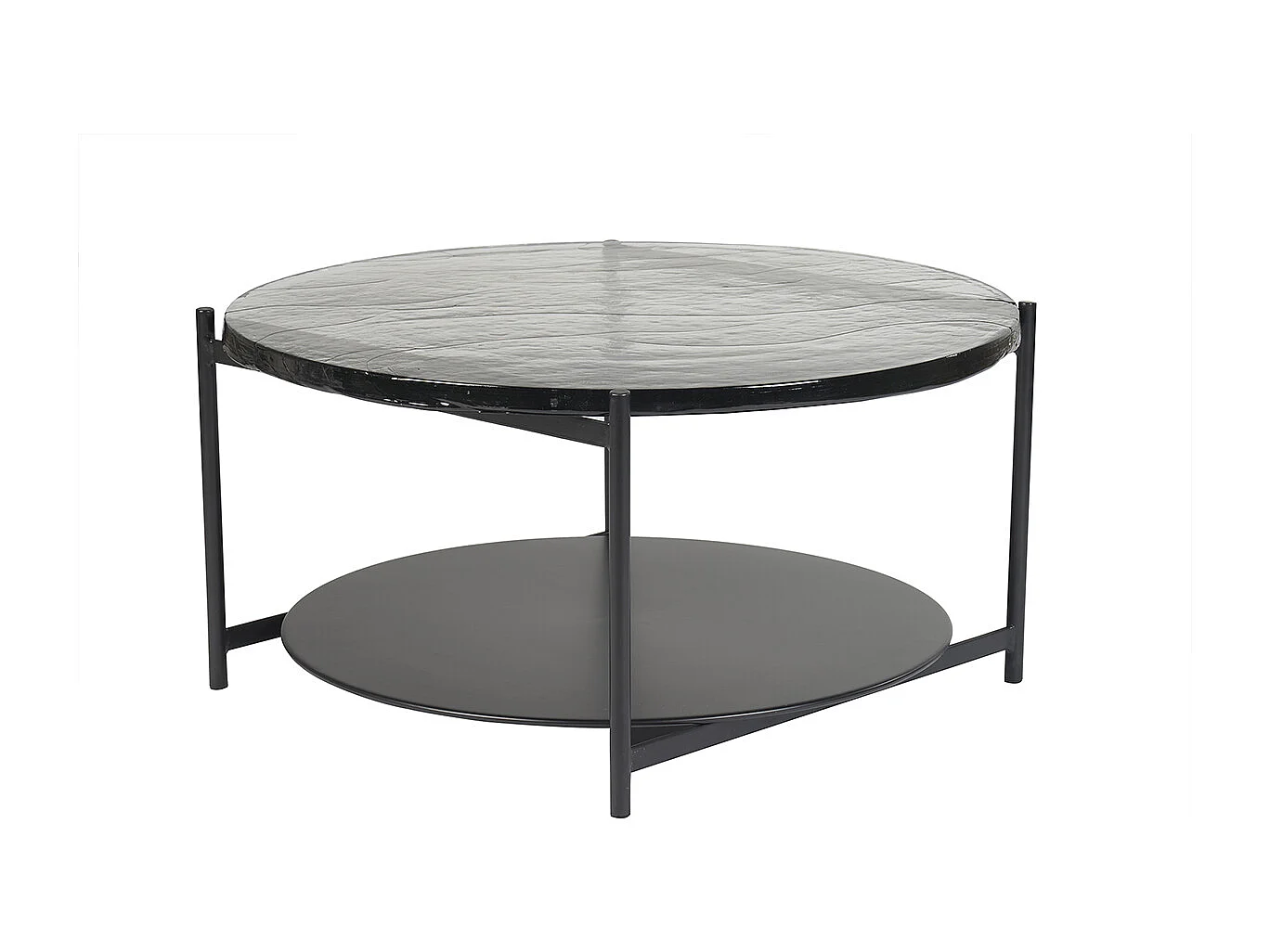 Mesa de centro redonda con doble tablero de cristal reciclado y metal negro 85 cm WELLE