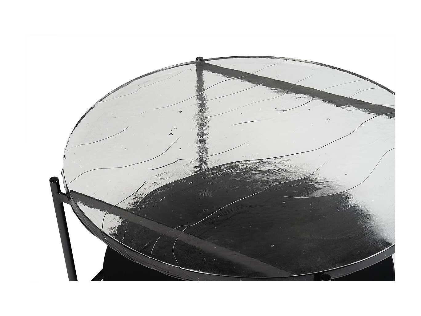 Mesa de centro redonda con doble tablero de cristal reciclado y metal negro 85 cm WELLE