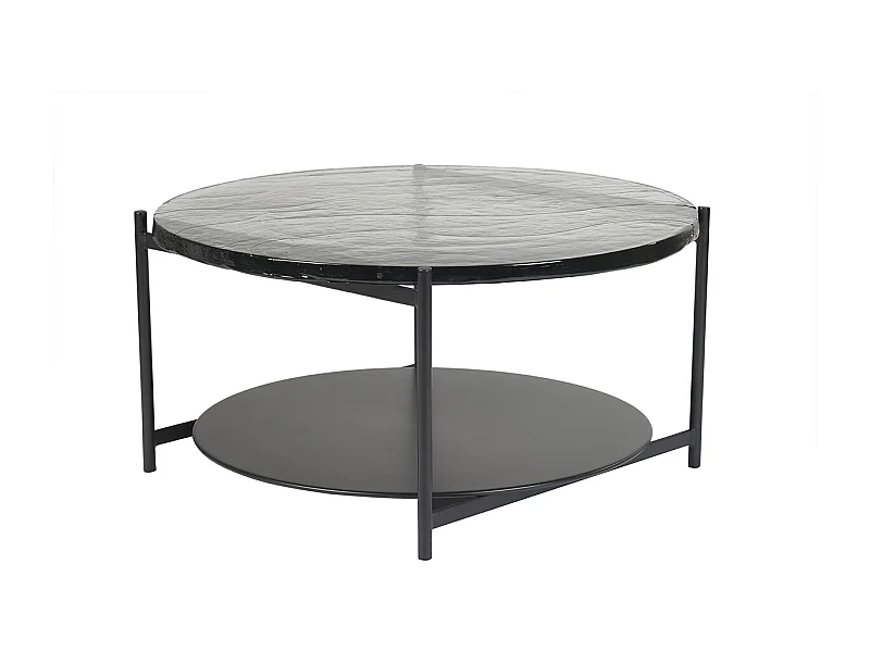Mesa de centro redonda con doble tablero de cristal reciclado y metal negro 85 cm WELLE