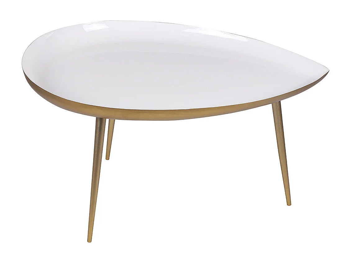 Table basse design en acier laqué blanc et doré L80 cm DROP