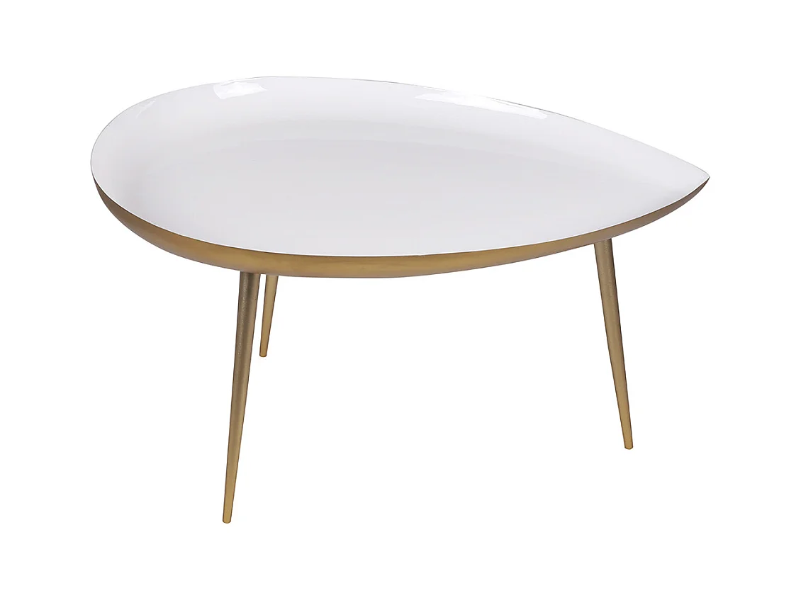 Table basse design en acier laqué blanc et doré L80 cm DROP