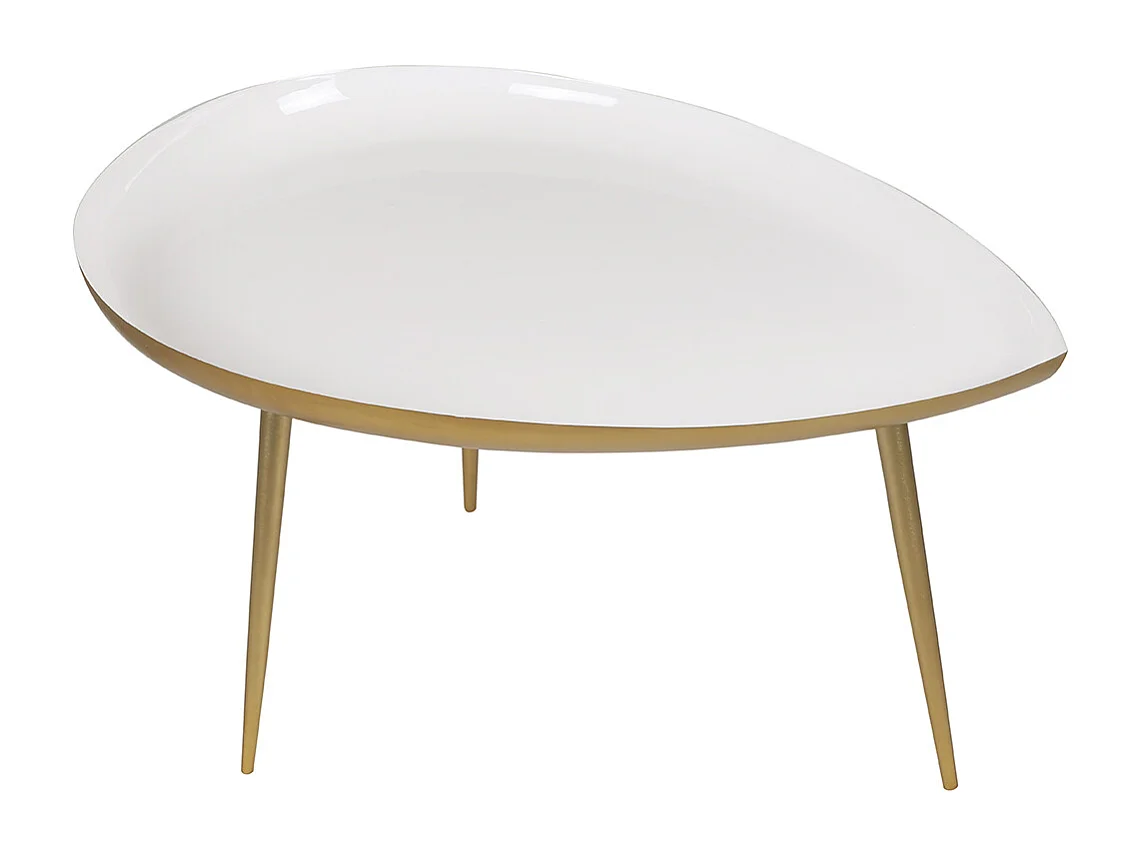 Table basse design en acier laqué blanc et doré L80 cm DROP