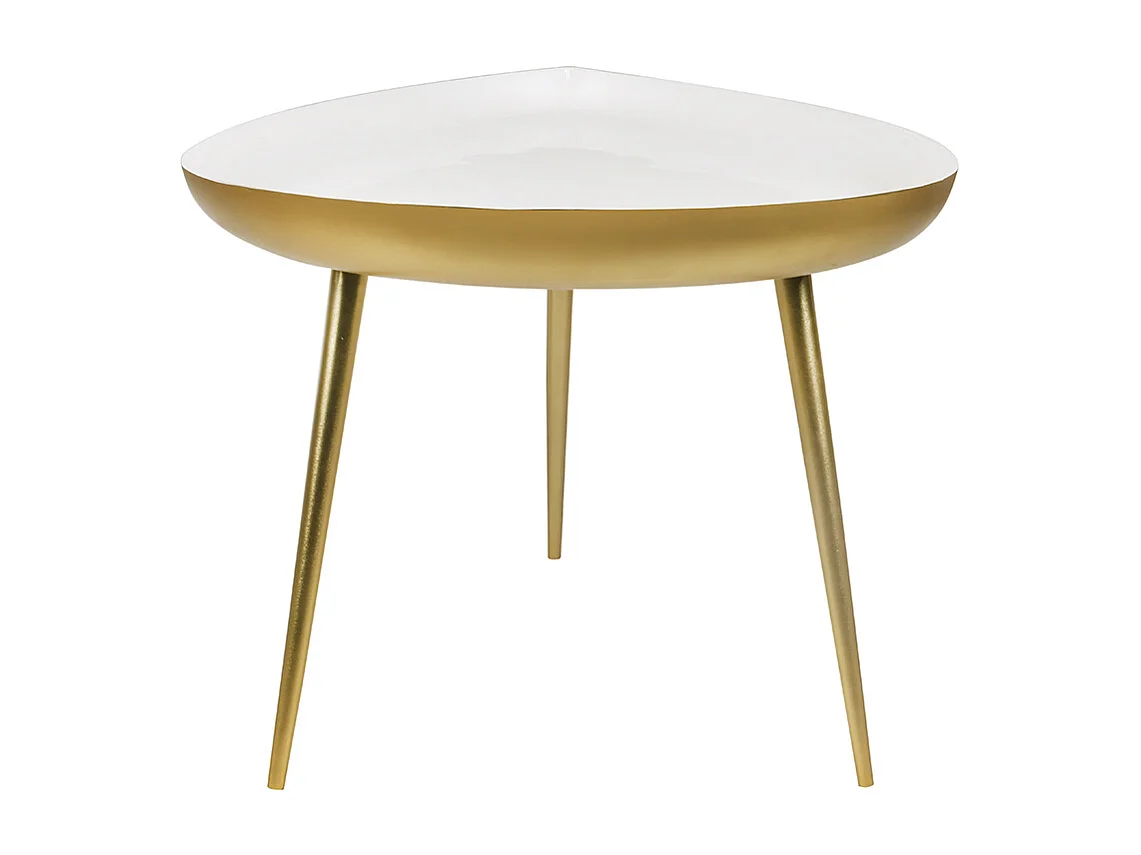 Table basse design en acier laqué blanc et doré L80 cm DROP