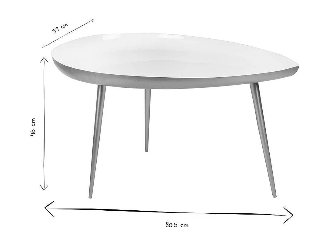 Table basse design en acier laqué blanc et doré L80 cm DROP