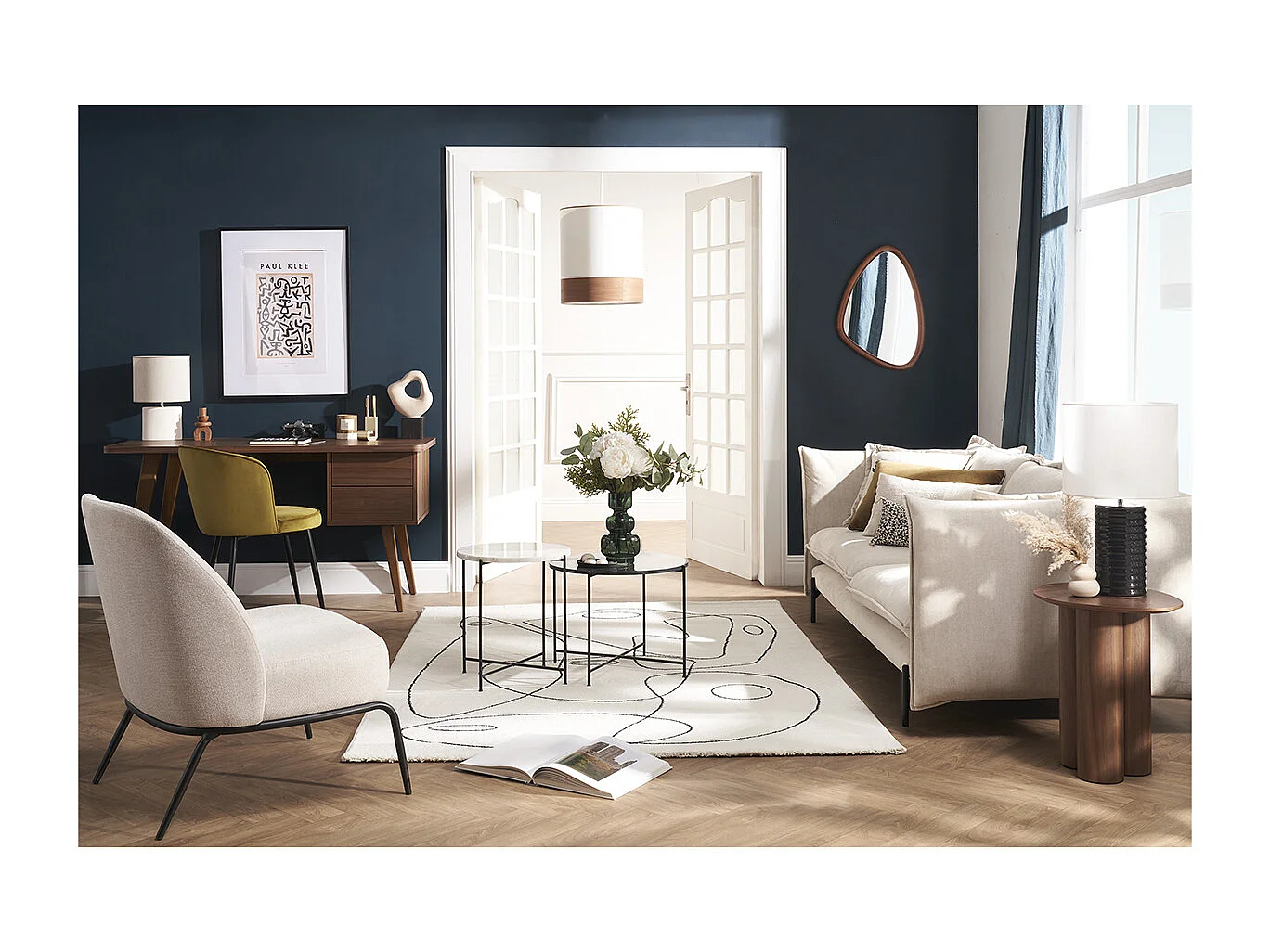 Table d'appoint design bois foncé noyer L44 cm HOLLEN