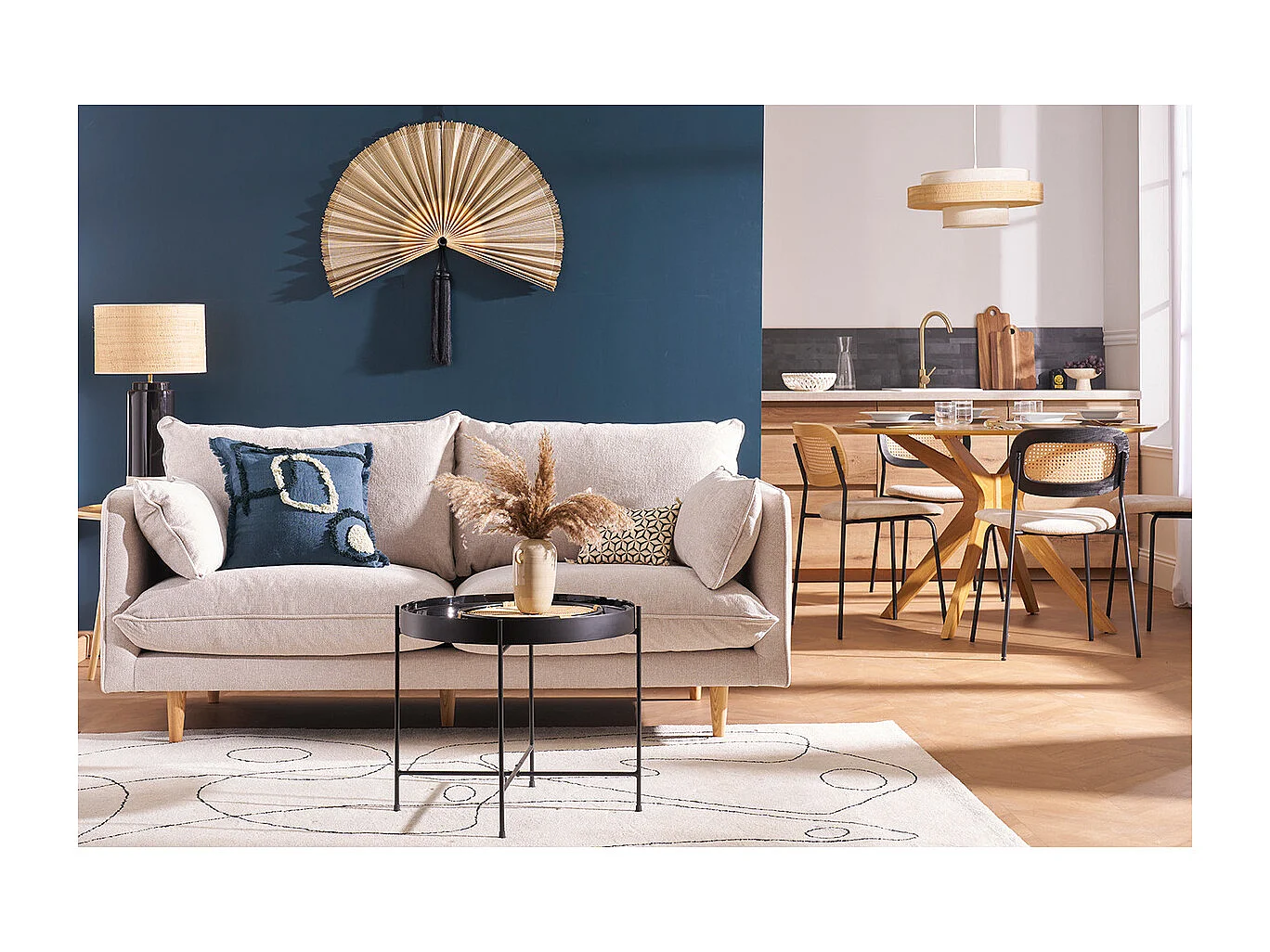 Table d'apppoint ronde avec plateau réversible bleu canard / noir D51 cm SATEEN