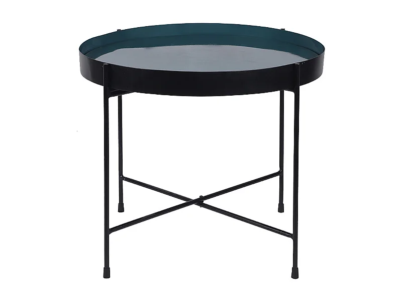 Table d'apppoint ronde avec plateau réversible bleu canard / noir D51 cm SATEEN