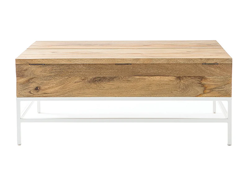 Couchtisch aufklappbar Mangoholz und Metall Weiß 160cm BOHO