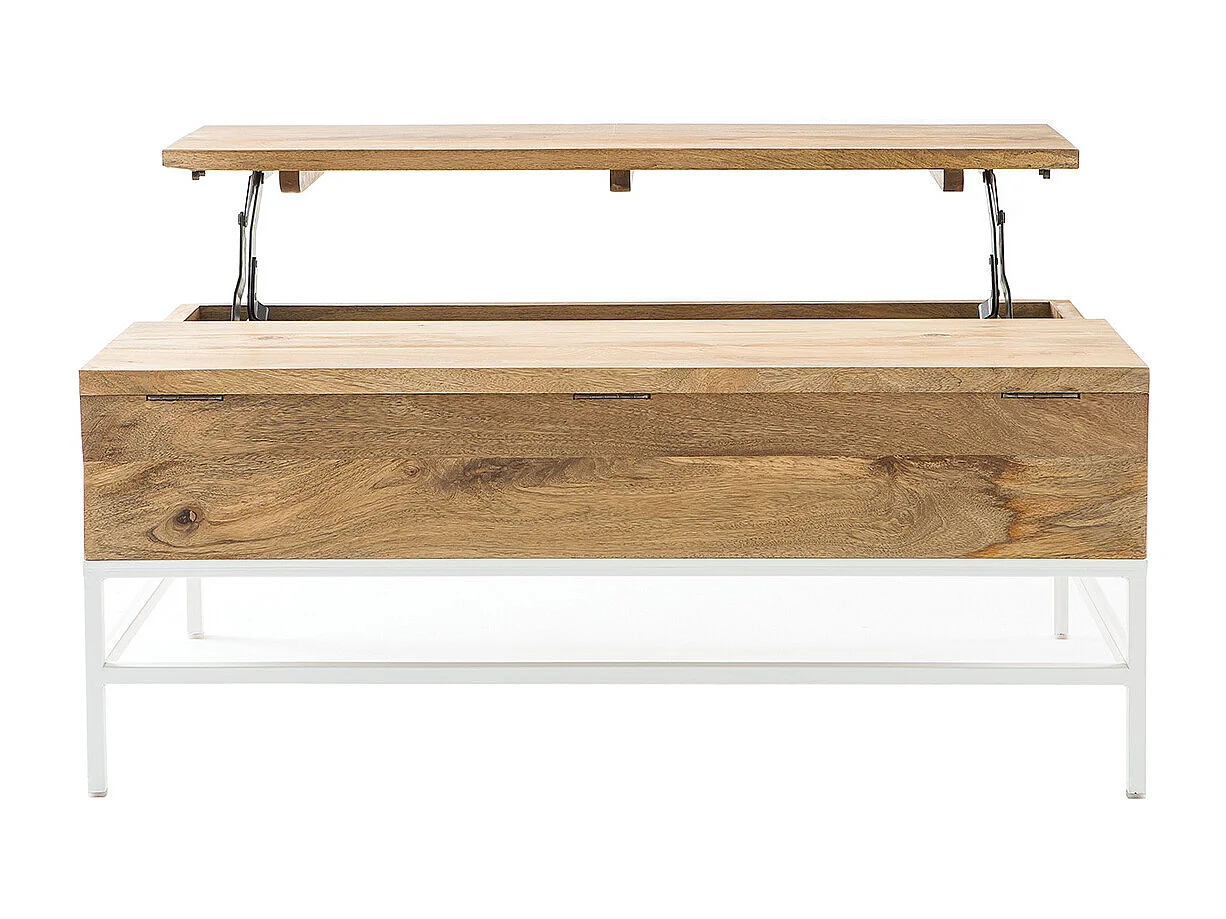 Mesa de centro elevable mango y metal blanco BOHO