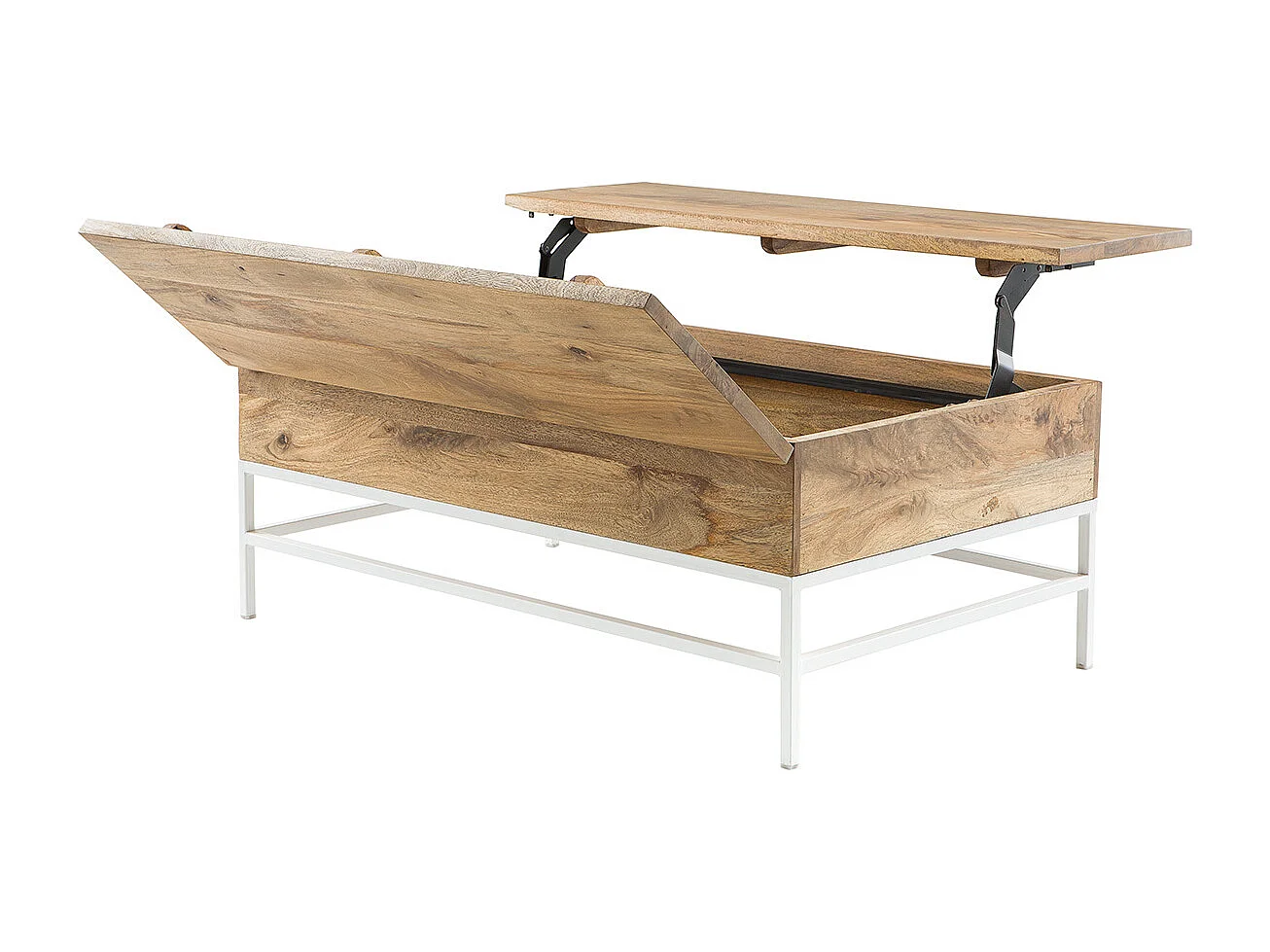 Table basse relevable rectangulaire bois manguier massif et métal blanc L110 cm BOHO