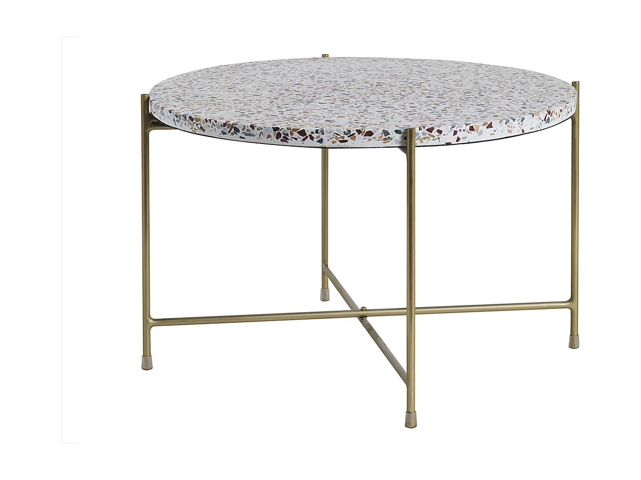 Beistelltisch rund Terrazzo und goldfarbenes Metall D55 cm MEZZO