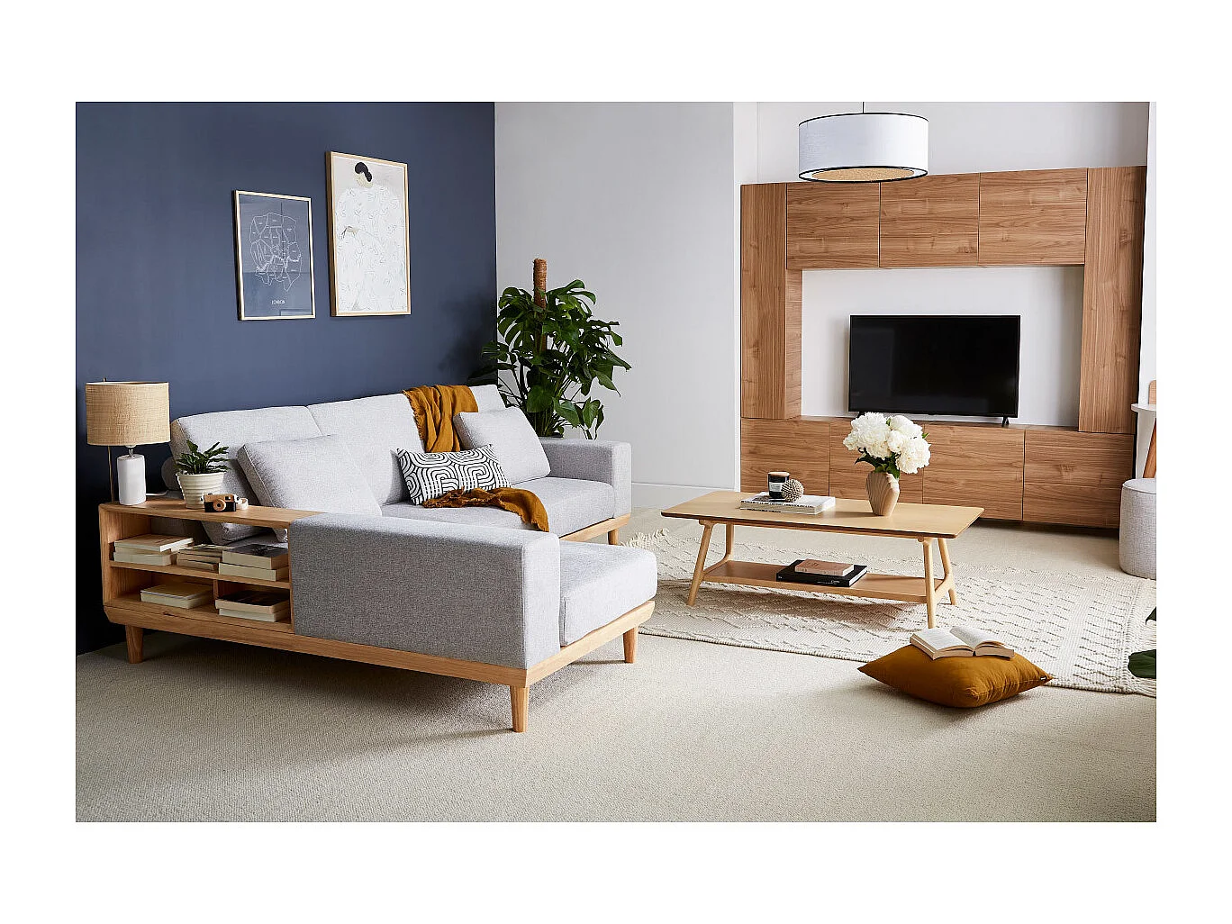 Mesa de centro nórdica rectangular con acabado en roble 120 cm BAKAR