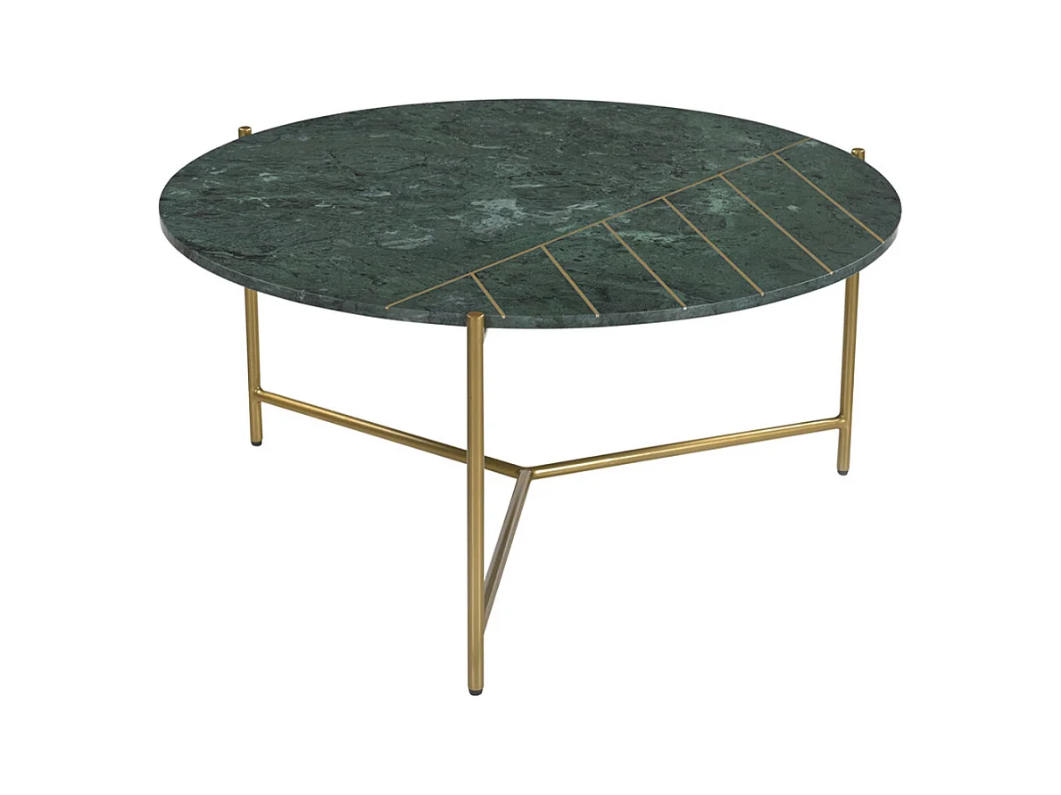 Runder Design-Couchtisch aus grünem Marmor und Messing D 90 cm SILLON