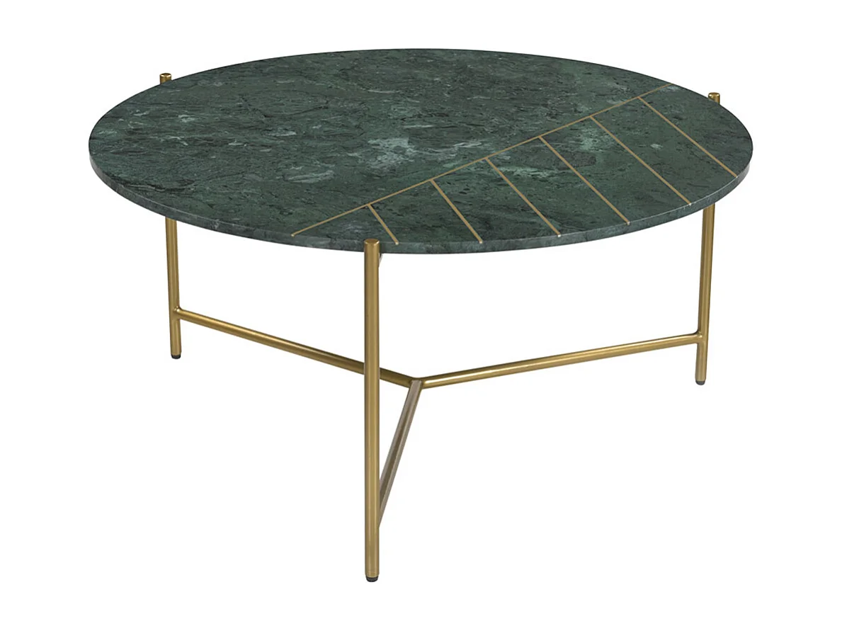 Runder Design-Couchtisch aus grünem Marmor und Messing D 90 cm SILLON