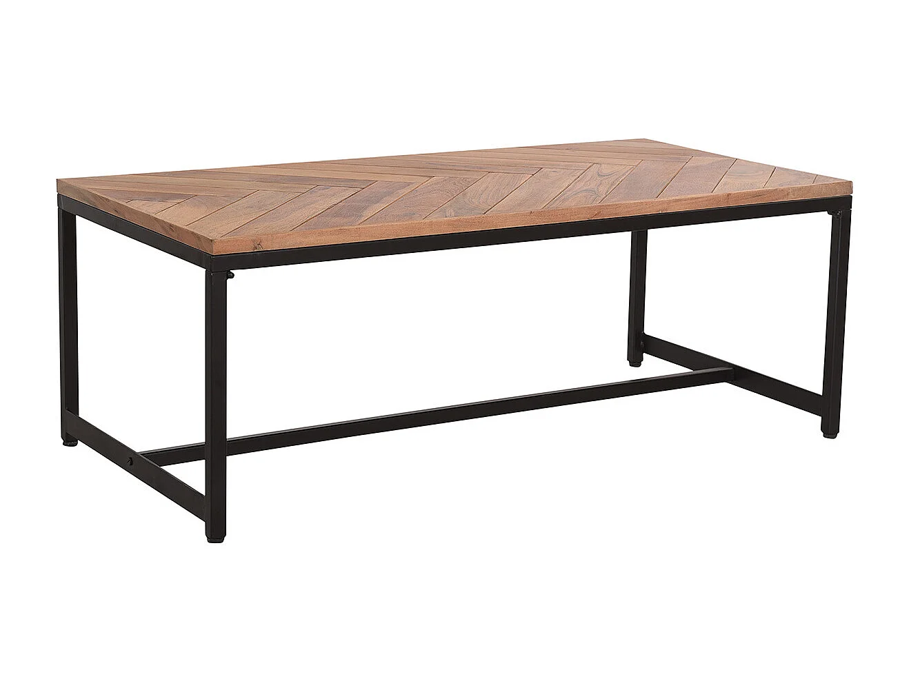 Niedriger Tisch modern aus Akazienholz und schwarzem Metall STICK