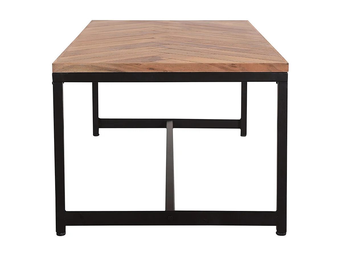 Niedriger Tisch modern aus Akazienholz und schwarzem Metall STICK