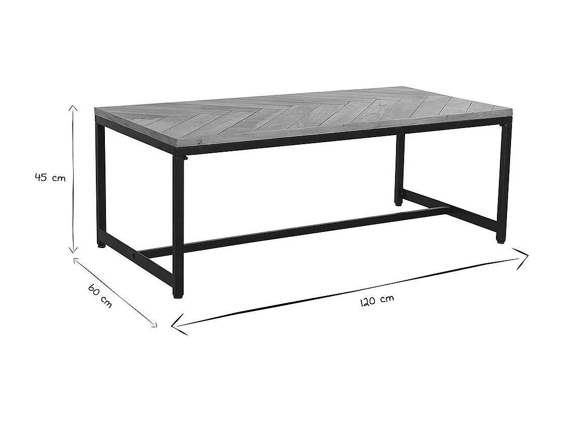 Niedriger Tisch modern aus Akazienholz und schwarzem Metall STICK