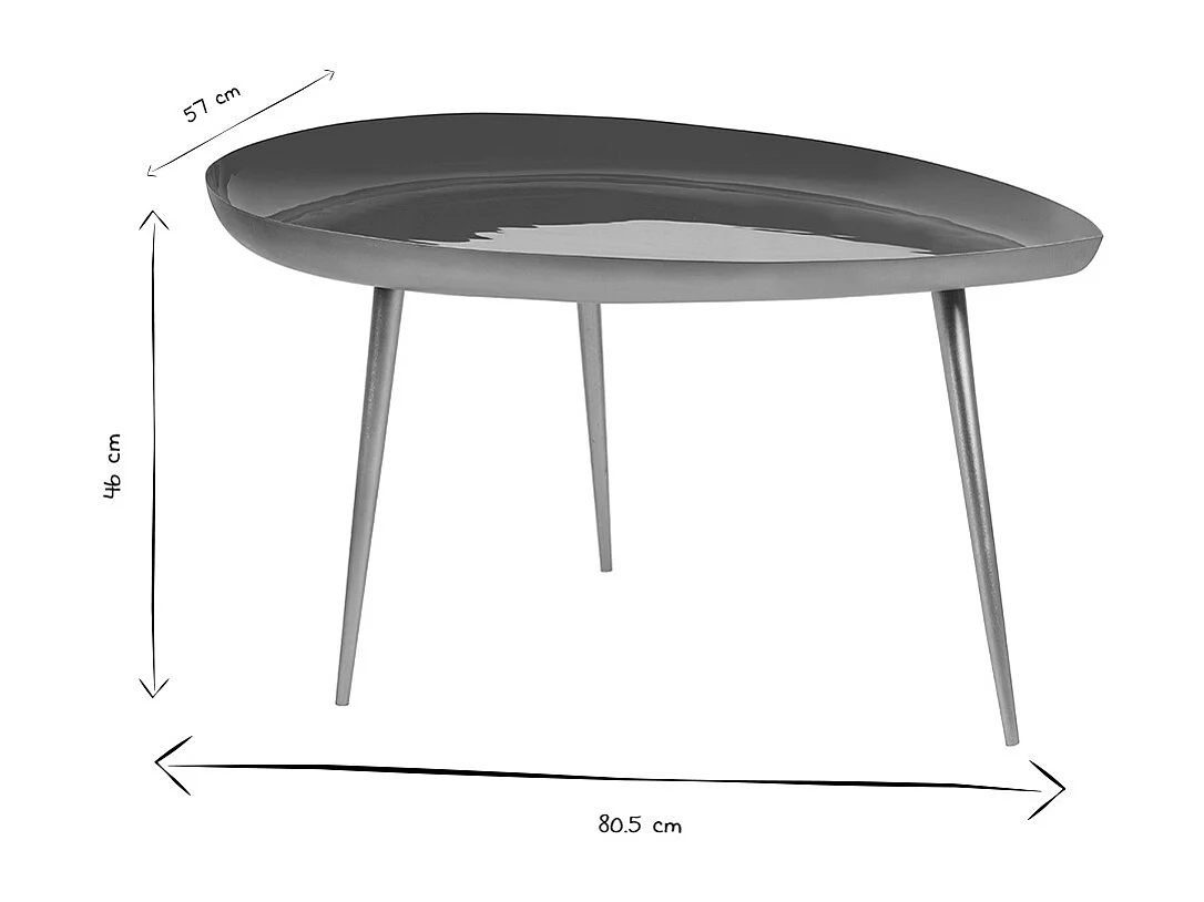 Table basse design en acier laqué bleu canard et doré L80 cm DROP